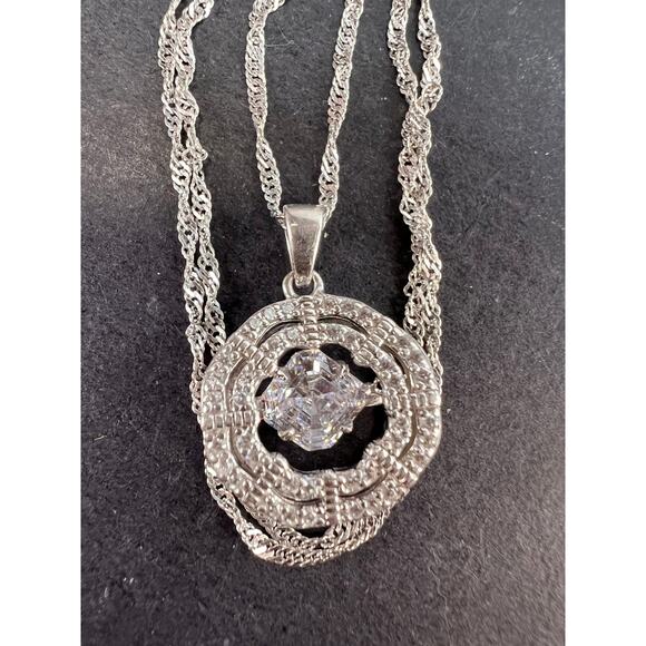 Asscher CZ Rhodium Over Sterling Silver Dancing Pendant With Chain - Picture 7 of 11